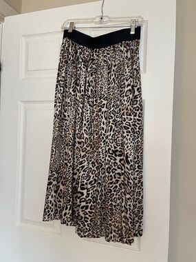 Helene Berman Leopard-Print Midi Skirt in Beige, Black and Cream